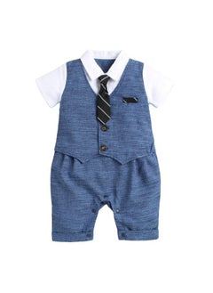 Hopscotch Hopscotch Boys Solid Applique Tie Romper In Blue Color for Ages 3-6 Months  - Image 4