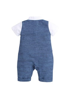 Hopscotch Hopscotch Boys Solid Applique Tie Romper In Blue Color for Ages 3-6 Months  - Image 2