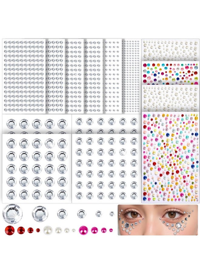 FANDAMEI FANDAMEI 2672 PCS Face Gems, Self Adhesive Hair Gems Face Rhinestones Stickers, Face Jewels for Women, 3/4/5/6/8/10 mm Eye Gems Stickers, Hair Pearl Stickers, Rhinestones for Makeup, Face, Hair, Nail  - Image 1