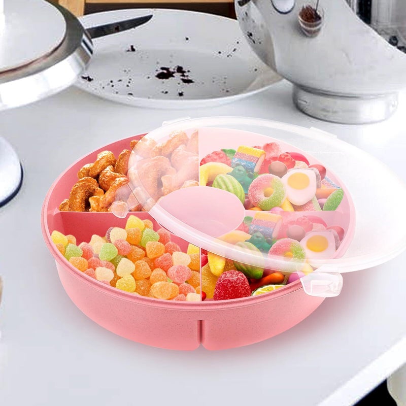 Pink Plastic 5 Compartment Food Storage Container With Lid For Snacks Dried Fruit And Candy - Image 5