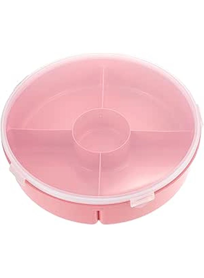 Pink Plastic 5 Compartment Food Storage Container With Lid For Snacks Dried Fruit And Candy - Image 1