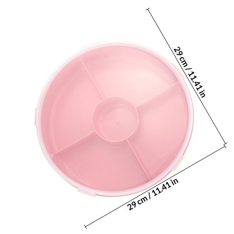 Pink Plastic 5 Compartment Food Storage Container With Lid For Snacks Dried Fruit And Candy - Image 3