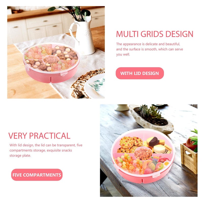 Pink Plastic 5 Compartment Food Storage Container With Lid For Snacks Dried Fruit And Candy - Image 4