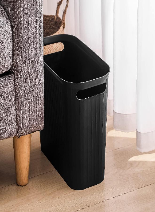 rejomiik Small Trash Can, 3.5 Gallon Garbage Can Slim Waste Basket Plastic Trash Bin Container with Handles for Bathroom, Bedroom, Office, Home, Dorm Room, Kitchen, Rectangular Black - Image 3