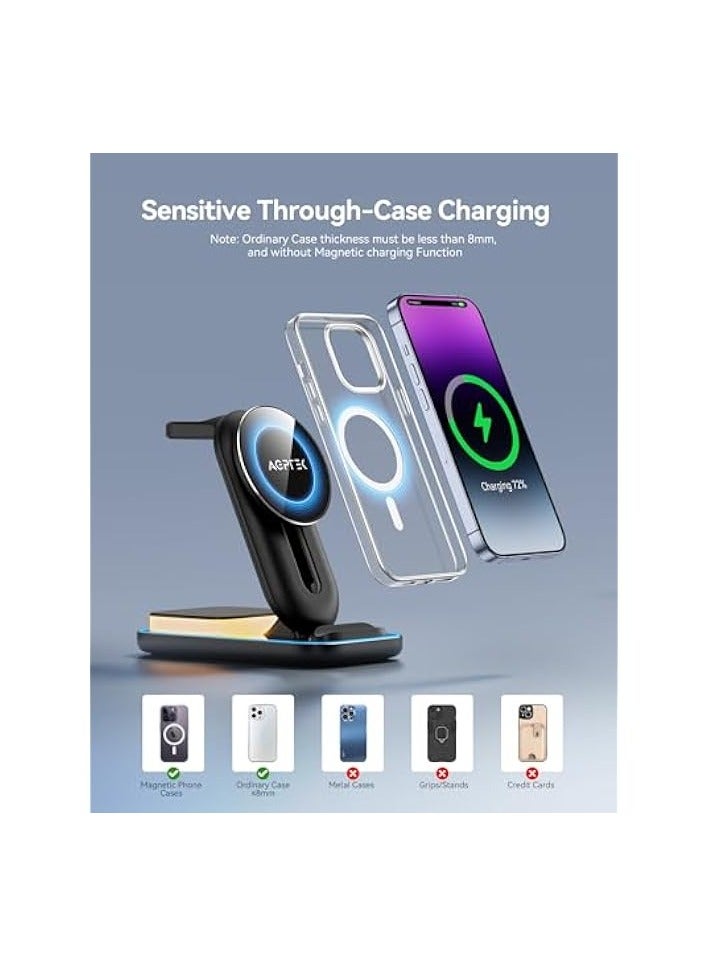 AGPtek 3 in 1 Wireless Charger, Mag -safe Magnetic Charger  Wireless Charging Station 18W Adapter - Image 5