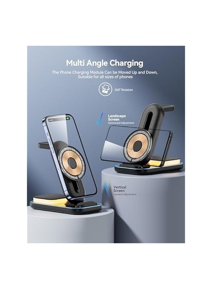 AGPtek 3 in 1 Wireless Charger, Mag -safe Magnetic Charger  Wireless Charging Station 18W Adapter - Image 2
