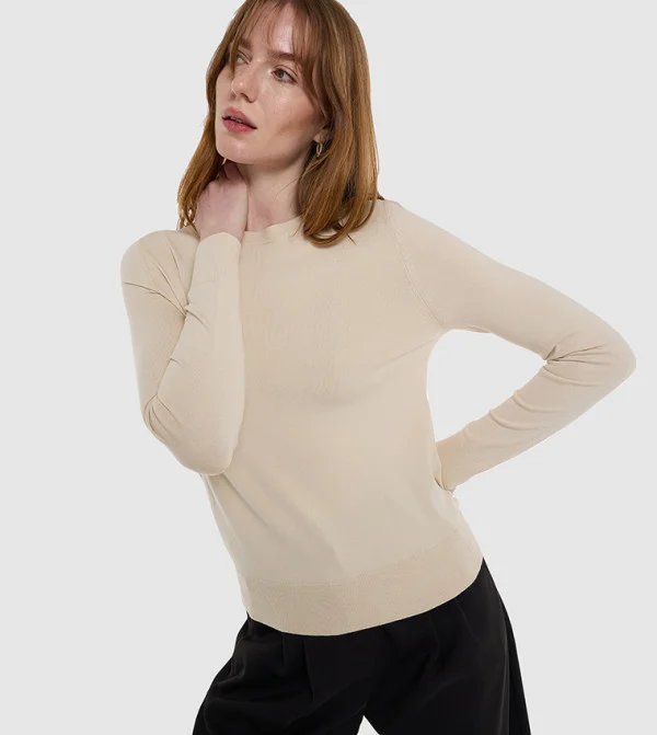 بي سي بي جي BCBG Basic Round Neck Flat Knit Sweater