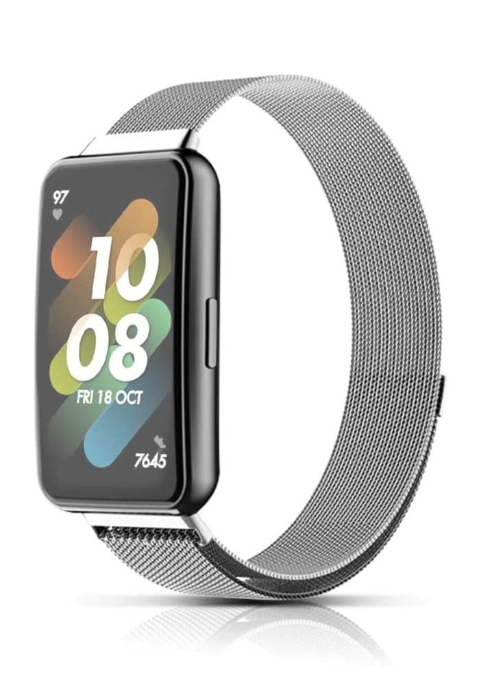 ووتش سوار متوافق مع Huawei Watch Fit 2 ، حزام بديل مغناطيسي من الفولاذ المقاوم للصدأ منسوج بالمعدن ، حزام ساعة كلاسيكي قابل للتعديل لساعة Huawei Watch Fit 2 فضى  - Image 2