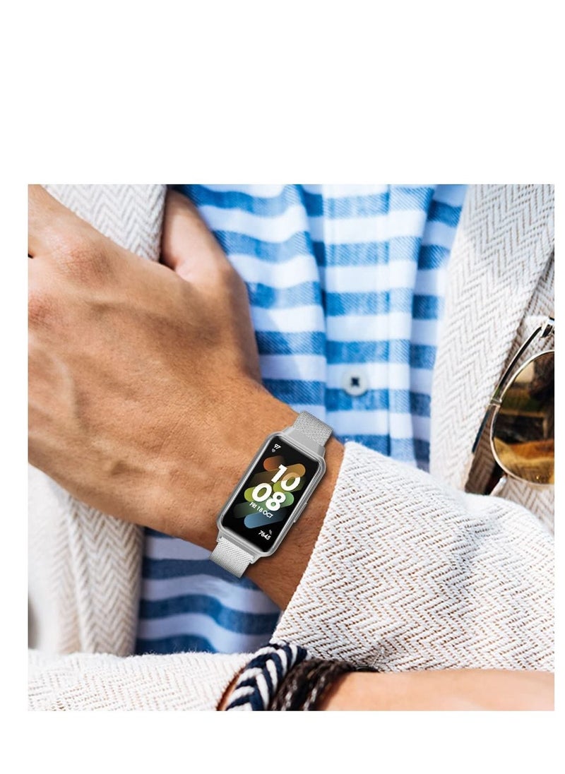 ووتش سوار متوافق مع Huawei Watch Fit 2 ، حزام بديل مغناطيسي من الفولاذ المقاوم للصدأ منسوج بالمعدن ، حزام ساعة كلاسيكي قابل للتعديل لساعة Huawei Watch Fit 2 فضى  - Image 5