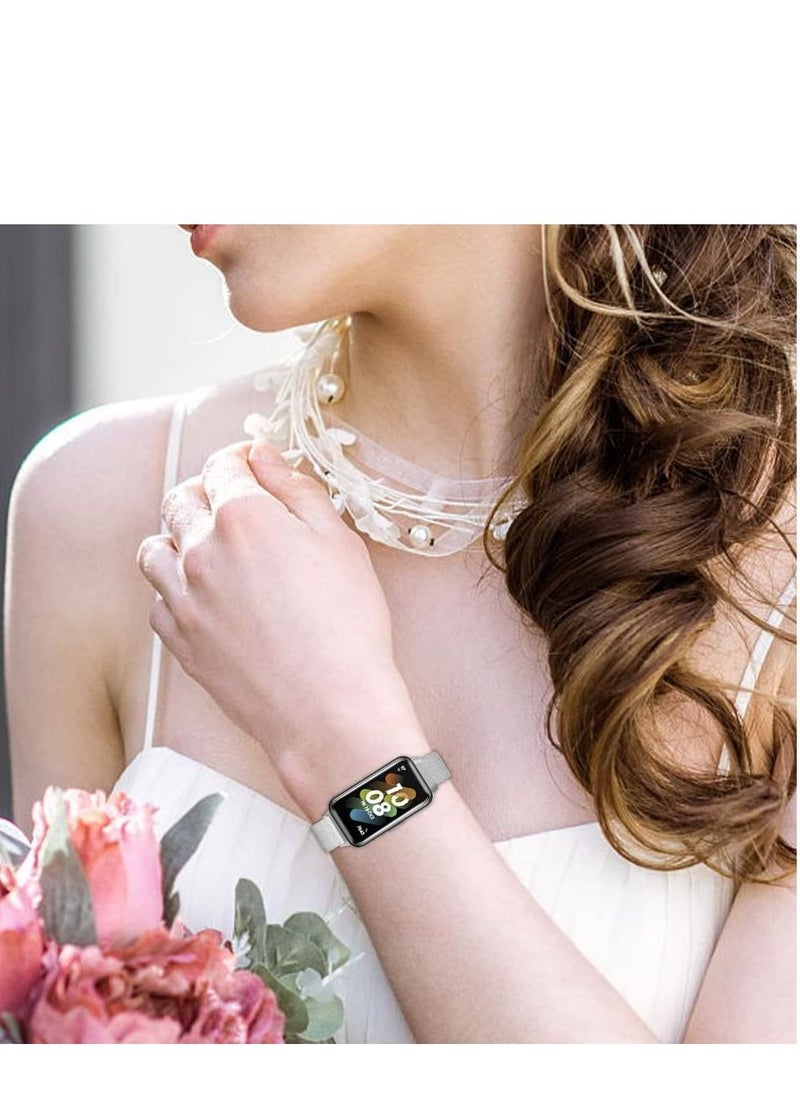 ووتش سوار متوافق مع Huawei Watch Fit 2 ، حزام بديل مغناطيسي من الفولاذ المقاوم للصدأ منسوج بالمعدن ، حزام ساعة كلاسيكي قابل للتعديل لساعة Huawei Watch Fit 2 فضى  - Image 4