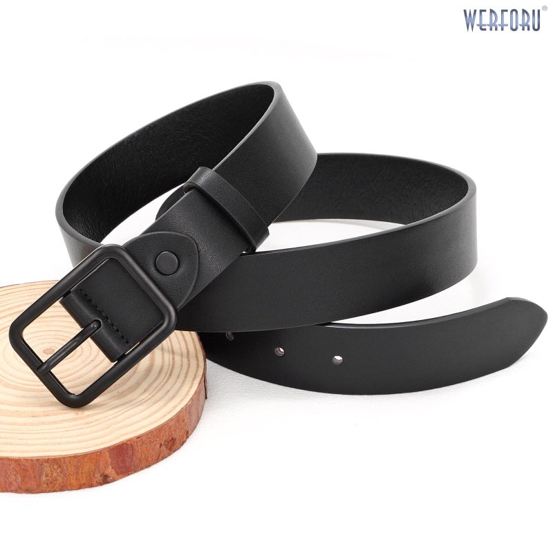 WERFORU Women Classic Black Leather Belt With Square Black Buckle For Jeans Pants,1.3" width - Image 4