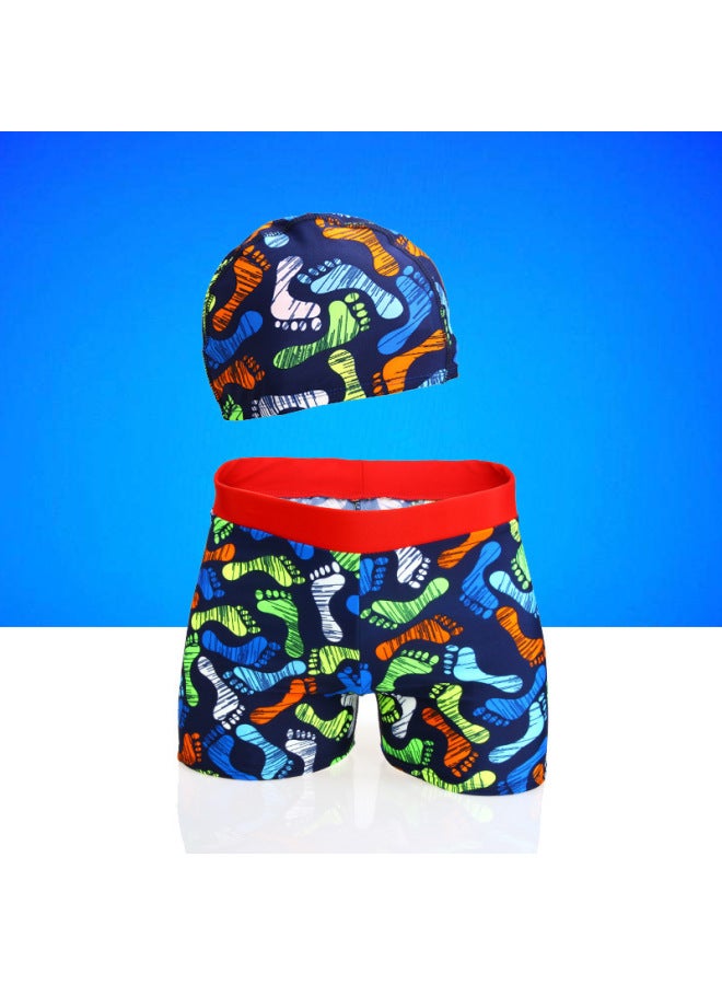 إسكدنيا سراويل سباحة للأطفال والمراهقين الكبار ذات خصر عريض، سراويل سباحة عصرية للطلاب ربيع حار، سراويل سباحة لطلاب المدارس الابتدائية والمدارس المتوسطة - اللون: 7901-5# سروال + قبعة - - Image 1