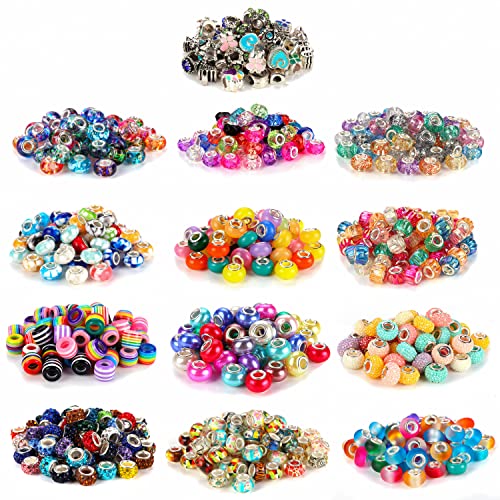 AIPRIDY 210 Pieces Assorted European Craft Beads Large Hole Lampwork Spacer Beads Colorful European Beads for DIY Necklace Bracelet Jewelry Making (Resin and Alloy) - Image 2