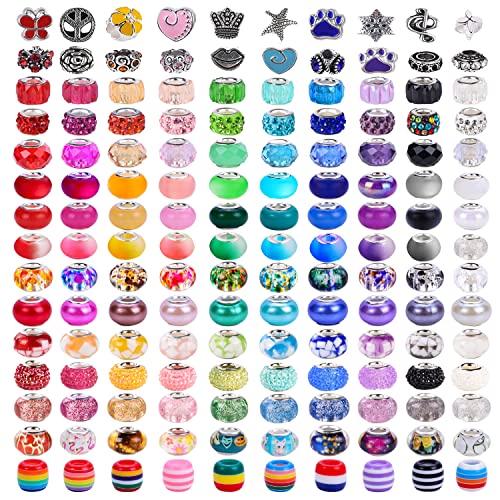 AIPRIDY 210 Pieces Assorted European Craft Beads Large Hole Lampwork Spacer Beads Colorful European Beads for DIY Necklace Bracelet Jewelry Making (Resin and Alloy) - Image 1