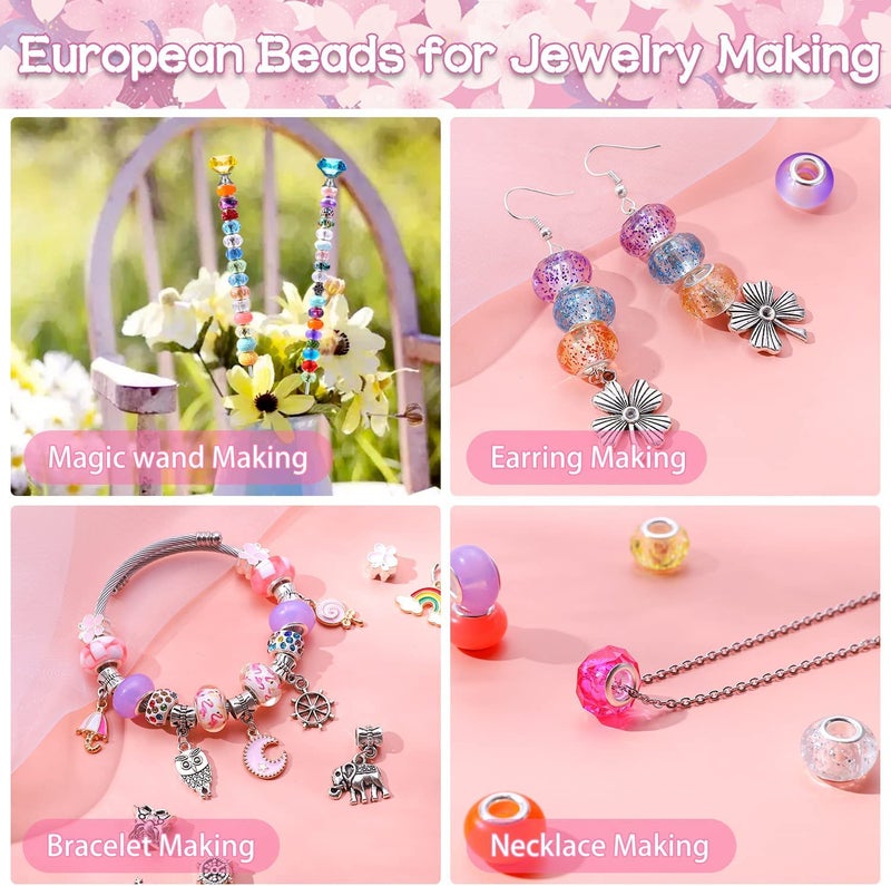 AIPRIDY 210 Pieces Assorted European Craft Beads Large Hole Lampwork Spacer Beads Colorful European Beads for DIY Necklace Bracelet Jewelry Making (Resin and Alloy) - Image 4