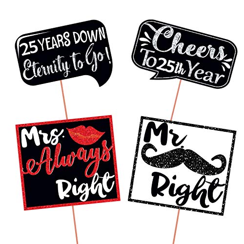 Wobbox 25th Anniversary Photo Booth Party Props DIY Kit, Red Gliter & Black, Anniversary Party Decoration - Image 2