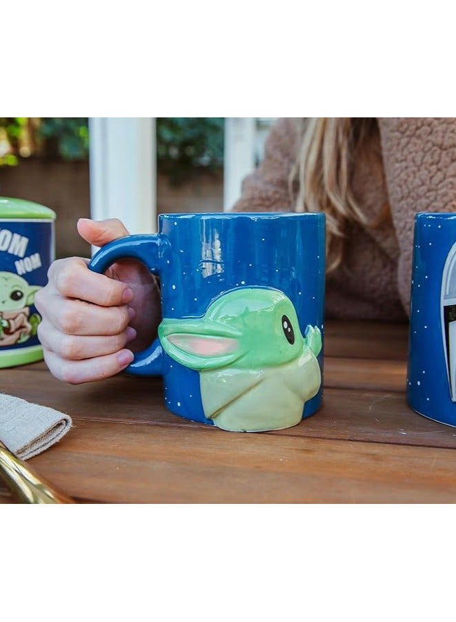 NATIONAL GIFT WORLD COMMERCIAL Silver Buffalo Star Wars The Mandalorian 3D Ceramic Mug Set, 2-Piece, 20 oz, Blue - Image 3