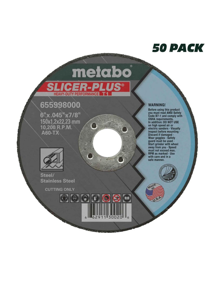 Metabo Metabo 655998000 50Pack  6inch Slicer Plus Cutting Wheel  Type 1  6 x 045 x 78  A60TX  Zirconia Alumina  Super Performance  Improved Performance in Steel Stainless Steel  - Image 2