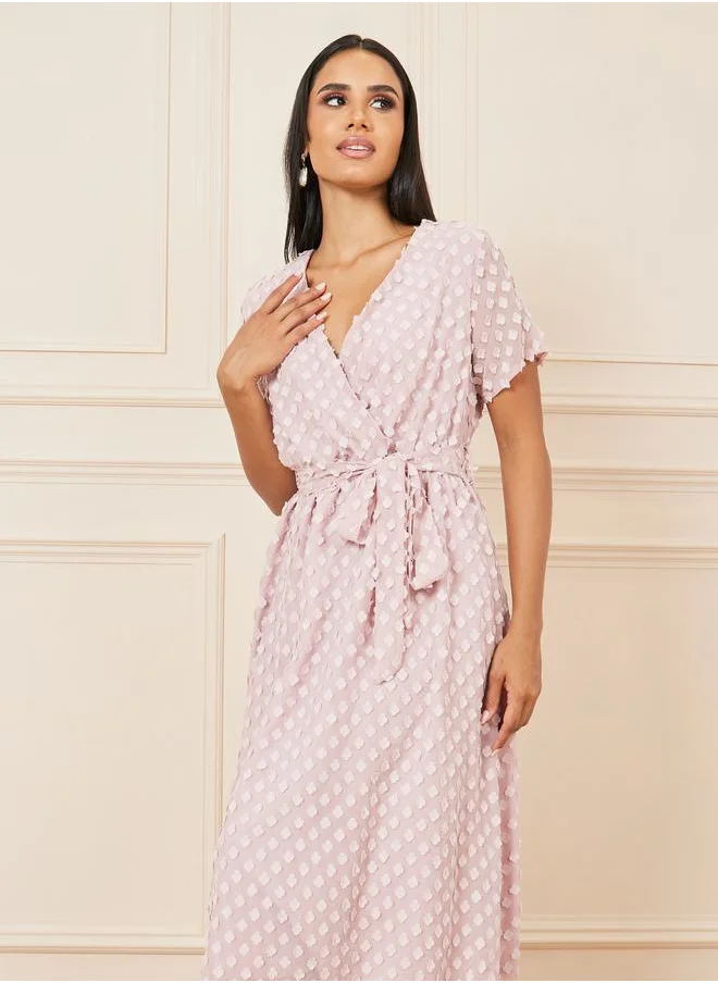 Styli Swiss Dobby Self Tie Up A-Line Midi Dress