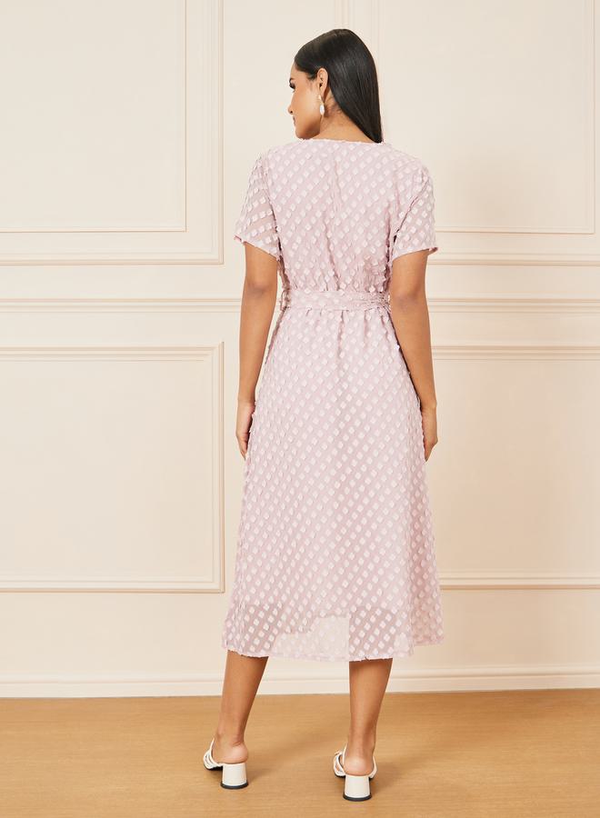Styli Textured Wrap Midi Dress - Image 4