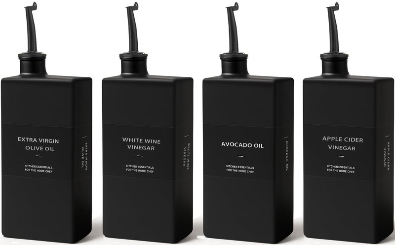 Gelury Black Glass Olive Oil Dispenser Bottle for Kitchen, UV-Blocking Oil and Vinegar Dispenser Set, Soy Sauce Dispenser, Coffee Syrup Bottles, Modern Kitchen Decor (Black, 16.9oz, 4pcs) - Image 1