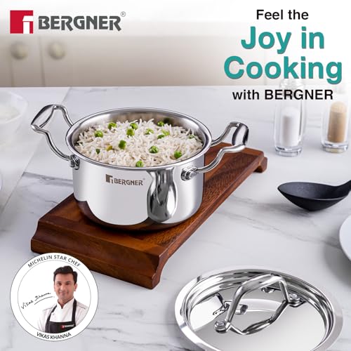 Bergner Argent Junior Chef Triply Mini Casserole Set 6 Pcs - 14cm/1.2L, 16cm/1.6L, 18cm/2L Casseroles and 3 Stainless Steel Lids, Cook and Serve, Less Oil Use - Induction and Gas Stove Ready - Image 2