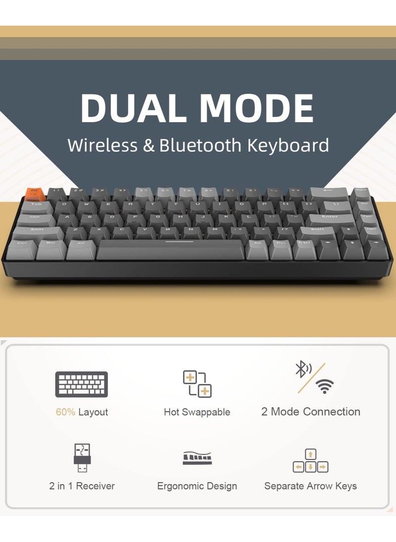 ZIYOULANG - K68 Wireless Mechanical Keyboard Bluetooth Dual Mode Hot-Swappable Mini 68-Key Red Switch for PC PS4 Xbox iPhone iPad - Image 1