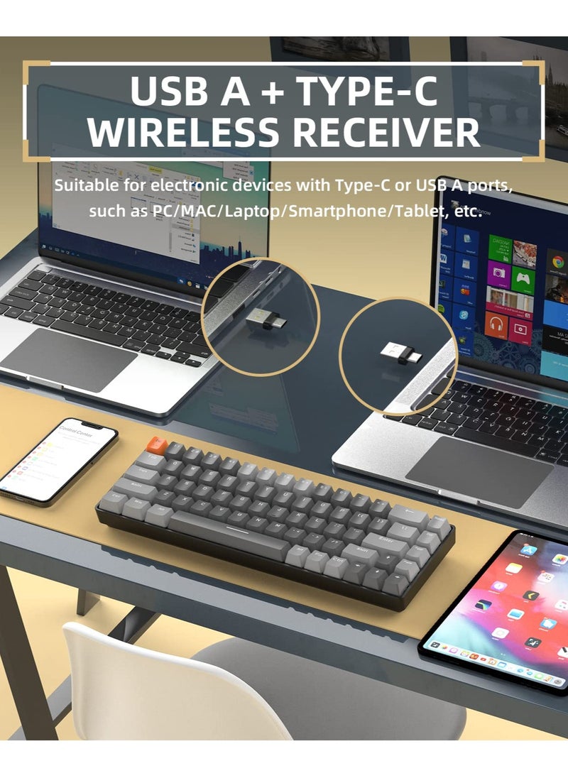 ZIYOULANG - K68 Wireless Mechanical Keyboard Bluetooth Dual Mode Hot-Swappable Mini 68-Key Red Switch for PC PS4 Xbox iPhone iPad - Image 1