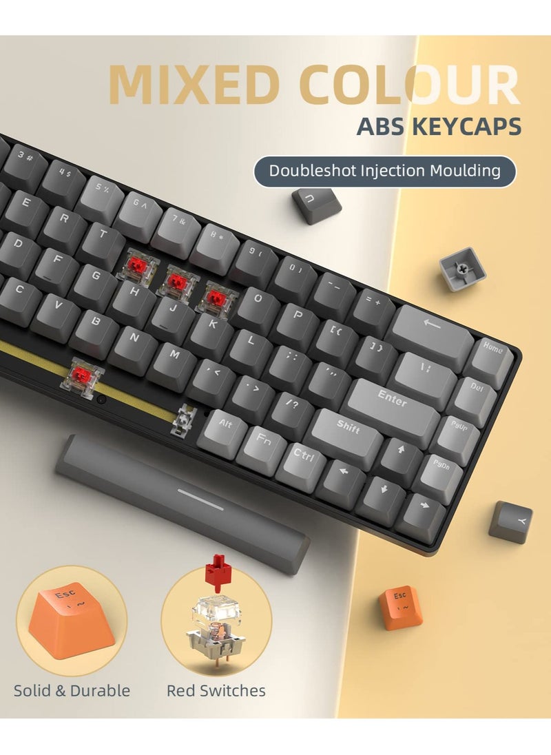 ZIYOULANG - K68 Wireless Mechanical Keyboard Bluetooth Dual Mode Hot-Swappable Mini 68-Key Red Switch for PC PS4 Xbox iPhone iPad - Image 1