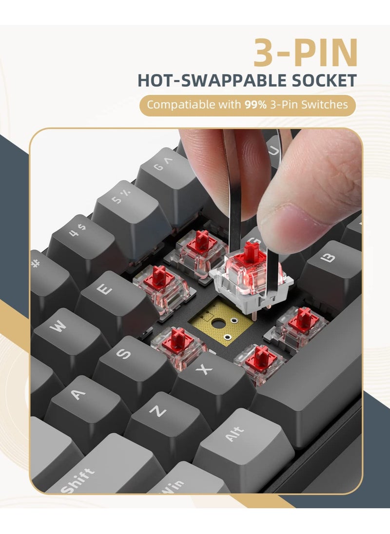 ZIYOULANG - K68 Wireless Mechanical Keyboard Bluetooth Dual Mode Hot-Swappable Mini 68-Key Red Switch for PC PS4 Xbox iPhone iPad - Image 1