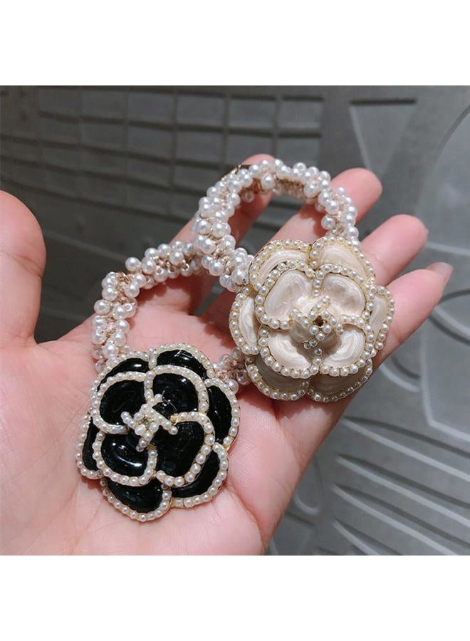 Xiwstar 3Pcs Elastic Beaded Bracelet Bow Hair Tie Bands Crystal Rhinestone Flower Hair Scrunchies Pigtail Ties Ponytail Holder Bowknot Headband Hairband for Women Girls Hair Accessories (Floral) - Image 3