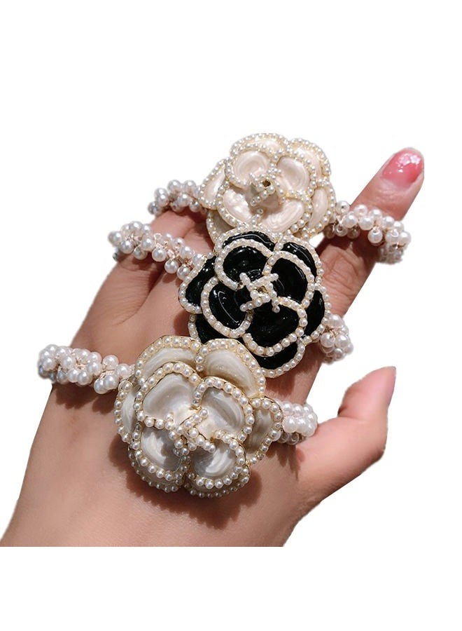 Xiwstar 3Pcs Elastic Beaded Bracelet Bow Hair Tie Bands Crystal Rhinestone Flower Hair Scrunchies Pigtail Ties Ponytail Holder Bowknot Headband Hairband for Women Girls Hair Accessories (Floral) - Image 1