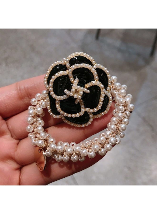 Xiwstar 3Pcs Elastic Beaded Bracelet Bow Hair Tie Bands Crystal Rhinestone Flower Hair Scrunchies Pigtail Ties Ponytail Holder Bowknot Headband Hairband for Women Girls Hair Accessories (Floral) - Image 4