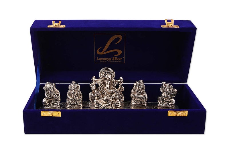 Lavanaya Silver - Silver Plated Lord Ganesha Idol with Velvet Box-Ideal for Home Décor,Office,Pooja Room|Perfect for Diwali,Housewarming,Wedding,Anniversary & Auspicious Idol for Gift,12 cm,9 cm - Image 1