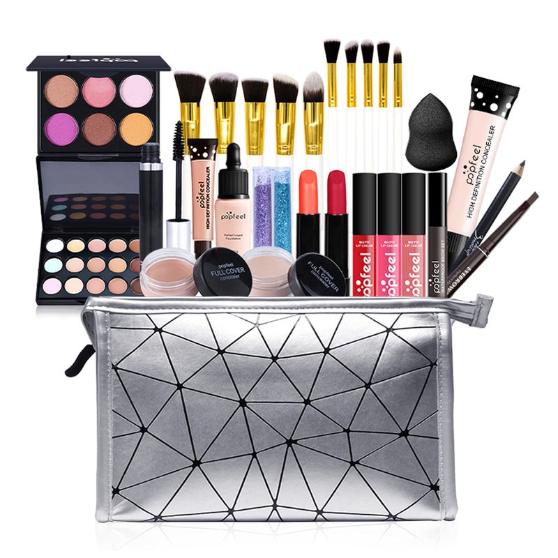 All in One Makeup Kit Makeup Kit for Women Full KitMultipurpose Makeup KitCosmetic Starter Beauty Kit Include Makeup Brush SetEyeshadowLip GlossEyebrow PencilMascaraTravel Carry Bag KIT007