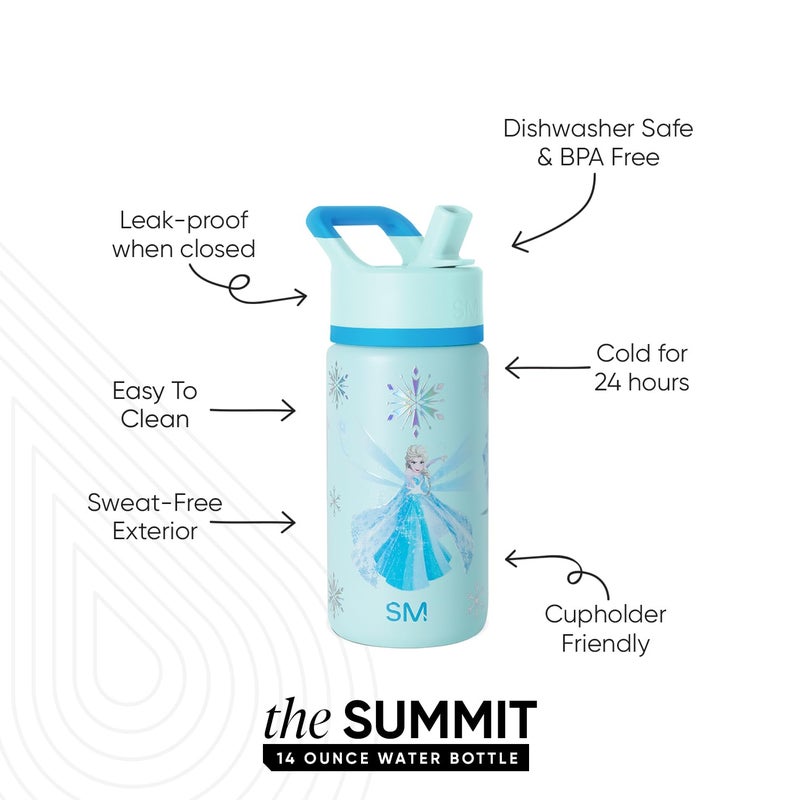 Simple Modern Disney Frozen Elsa Kids Water Bottle with Straw Lid| Reusable Insulated Stainless Steel Cup for Girls School | Summit Collection | 14oz, Iridescent Elsa - Image 2