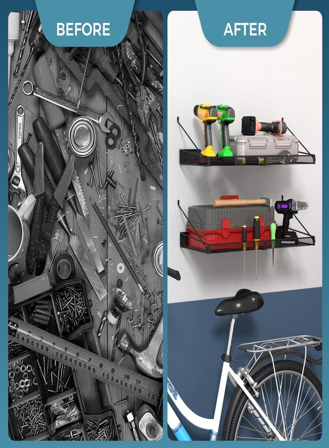 LASIDO Garage Wall Shelf (2PCS-23.6"x12"x2.2") Steel Wall Shelf Storage Rack-design of TRIANGULAR BRACKET, Wall Mount Heavy Duty Metal Shelves Mesh Storage Rack for Garage, Office, Basement Kitchen, Closet - Image 4