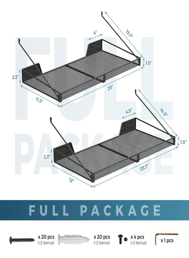 LASIDO Garage Wall Shelf (2PCS-23.6"x12"x2.2") Steel Wall Shelf Storage Rack-design of TRIANGULAR BRACKET, Wall Mount Heavy Duty Metal Shelves Mesh Storage Rack for Garage, Office, Basement Kitchen, Closet - Image 2
