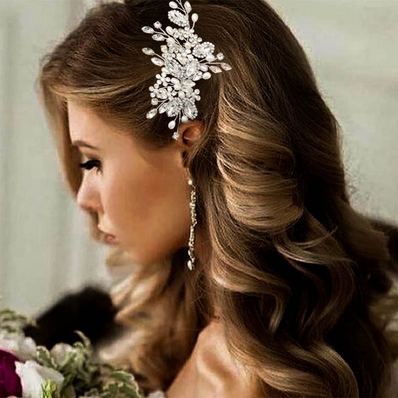 Casdre Crystal Bride Wedding Hair Comb Pearl Bridal Hair Piece Hair Accessories for Women and Girls (A Silver) - Image 1