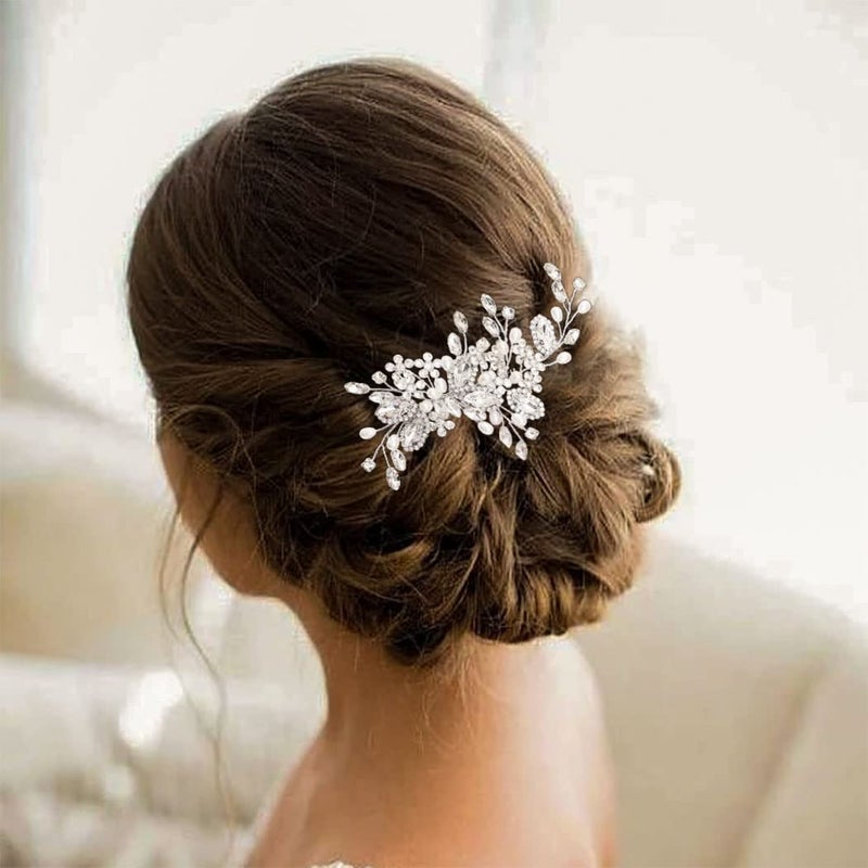 Casdre Crystal Bride Wedding Hair Comb Pearl Bridal Hair Piece Hair Accessories for Women and Girls (A Silver) - Image 5