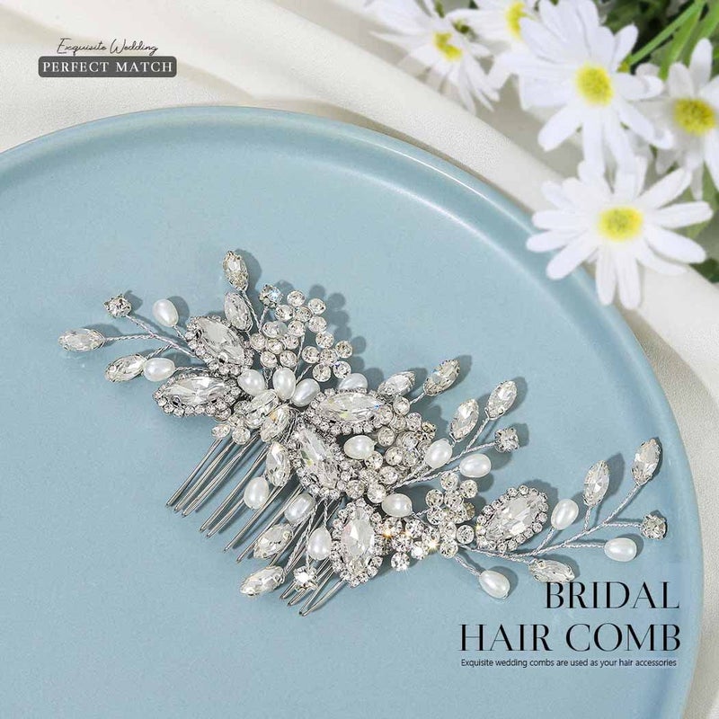 Casdre Crystal Bride Wedding Hair Comb Pearl Bridal Hair Piece Hair Accessories for Women and Girls (A Silver) - Image 4