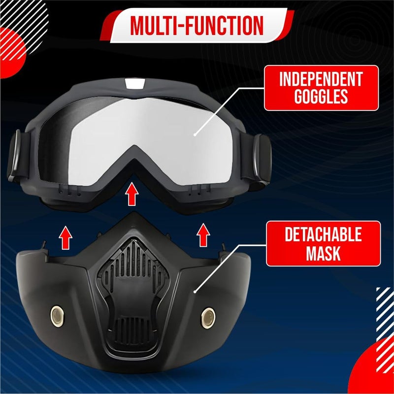 BTfash Goggle Mask Anti Scratch UV Protective Open Face & Eyewear Windproof Dirt Shield Adjustable Strap Soft Foam Padded Detachable for Cycling Bike Off Road Racing Riding Unisex (Transparent) - Image 3