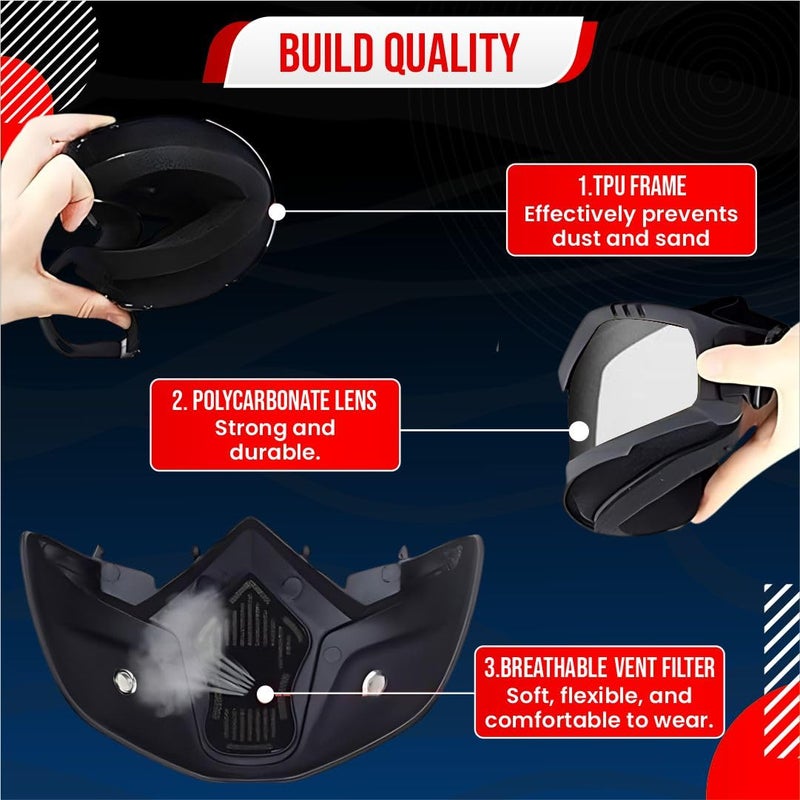 BTfash Goggle Mask Anti Scratch UV Protective Open Face & Eyewear Windproof Dirt Shield Adjustable Strap Soft Foam Padded Detachable for Cycling Bike Off Road Racing Riding Unisex (Transparent) - Image 5