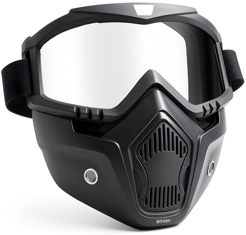 BTfash Goggle Mask Anti Scratch UV Protective Open Face & Eyewear Windproof Dirt Shield Adjustable Strap Soft Foam Padded Detachable for Cycling Bike Off Road Racing Riding Unisex (Transparent) - Image 1