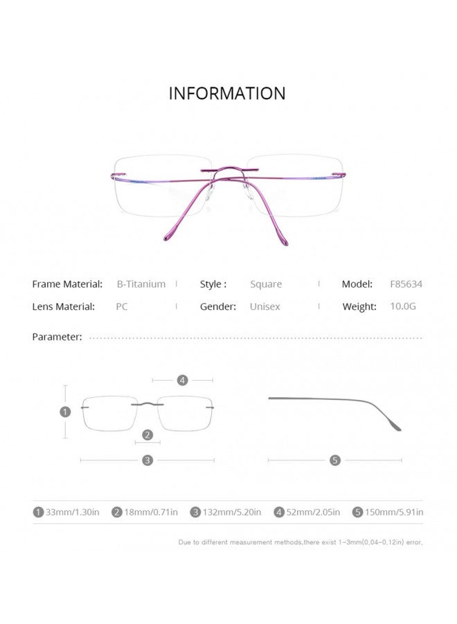 FONEX إطار نظارات فونيكس من التيتانيوم، نظارات بدون إطار للرجال والنساء F85634 (أزرق) - Image 1