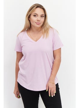 Eddie Bauer Women V-Neck Short Sleeve Plain T-Shirt, Lavender  - Image 1