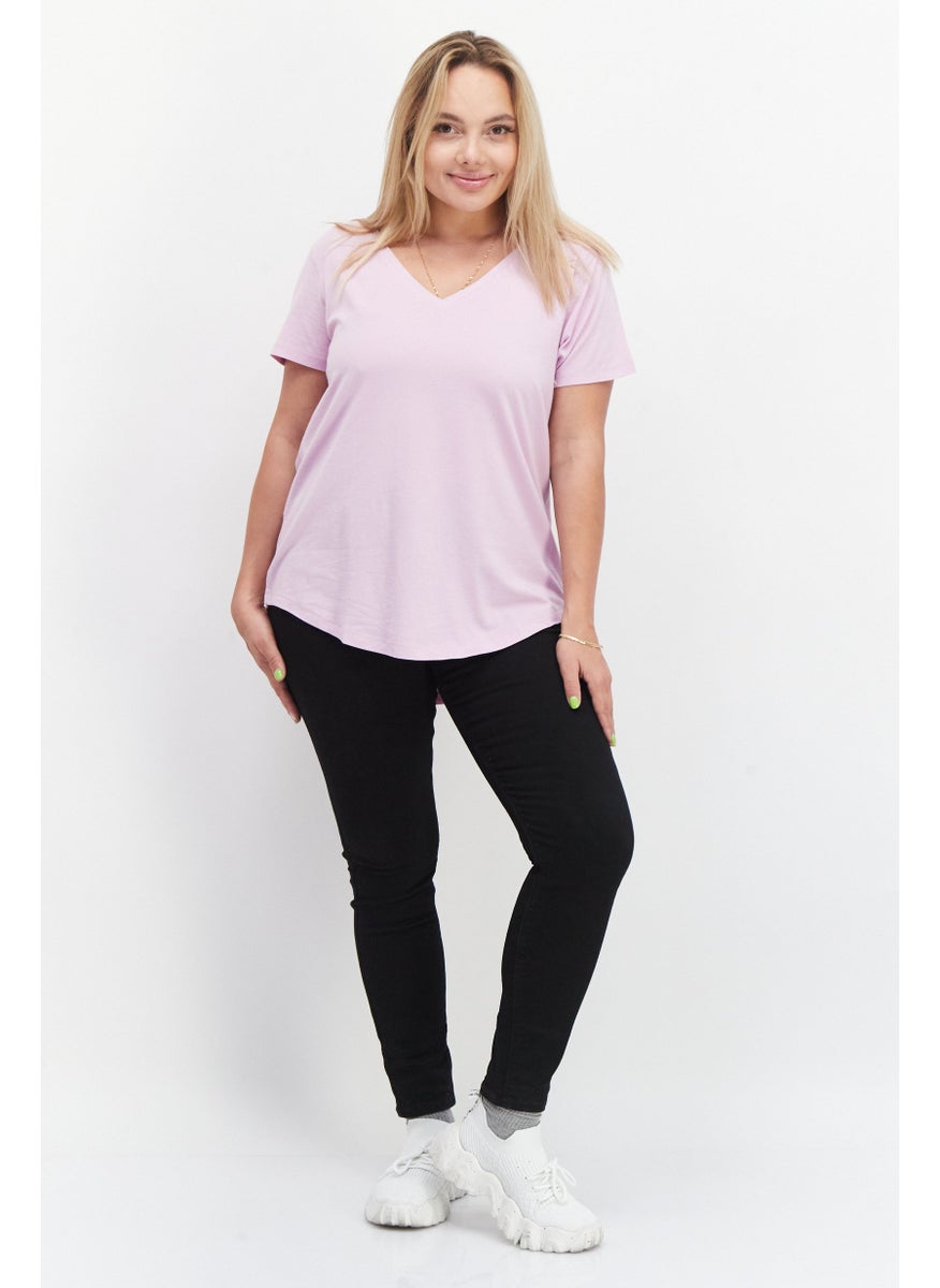 Eddie Bauer - Women V-Neck Short Sleeve Plain T-Shirt, Lavender - Image 1