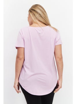 Eddie Bauer Women V-Neck Short Sleeve Plain T-Shirt, Lavender  - Image 3