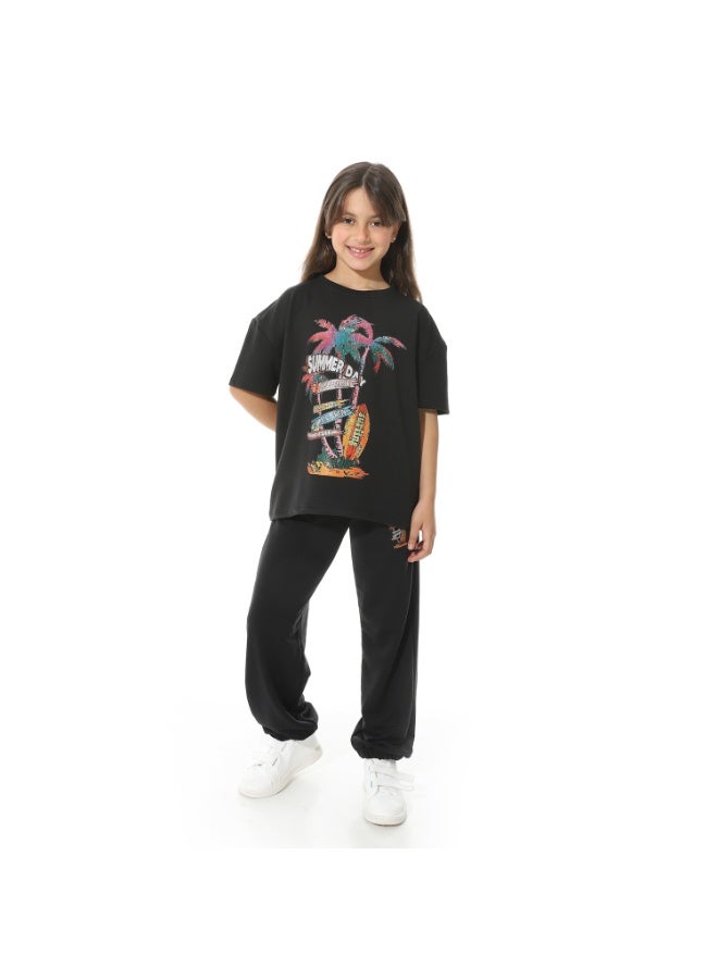 Red Circle Front Printed Pajama Set With Pant 1426u - Image 2