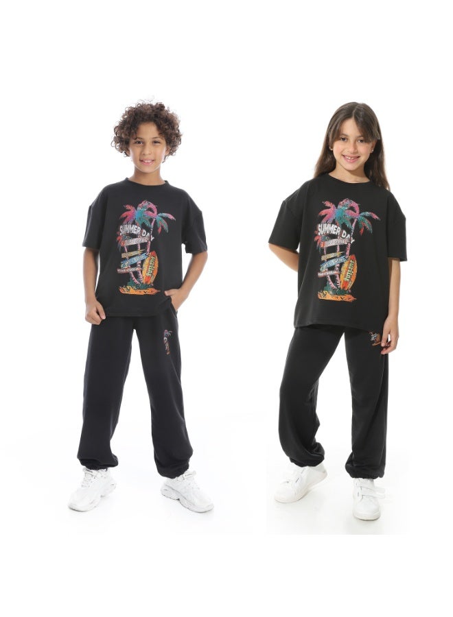 Red Circle Front Printed Pajama Set With Pant 1426u - Image 1